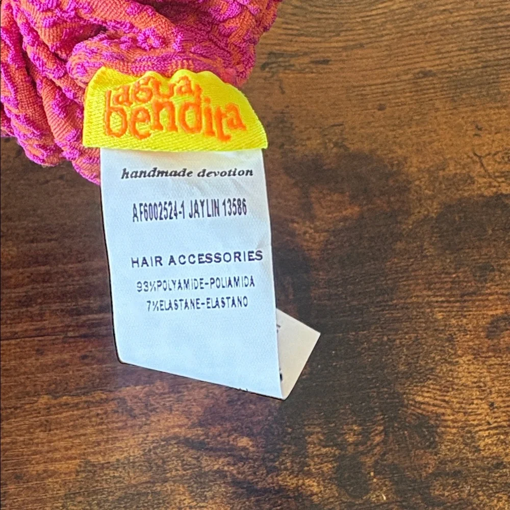 Agua Bendita Handmade Scrunchie Pink Orange Resort Swim Fabric NWT